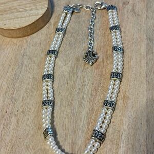 Brighton LADY JANE Scrolled SilverTone Double-strand Faux Pearl Choker Necklace